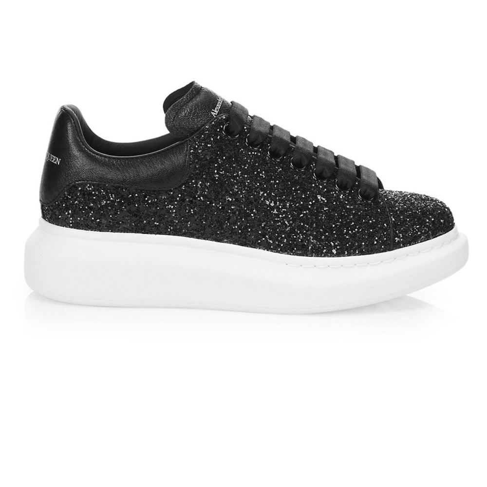 Black Glitter leather platform sneakers Alexander McQueen